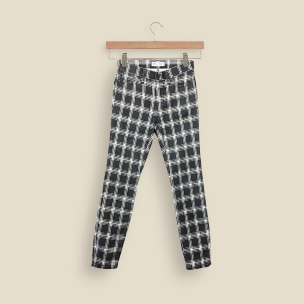 Madewell High Rise Plaid Pants, Bristow Plaid, Faded Black and Cream, Size 25